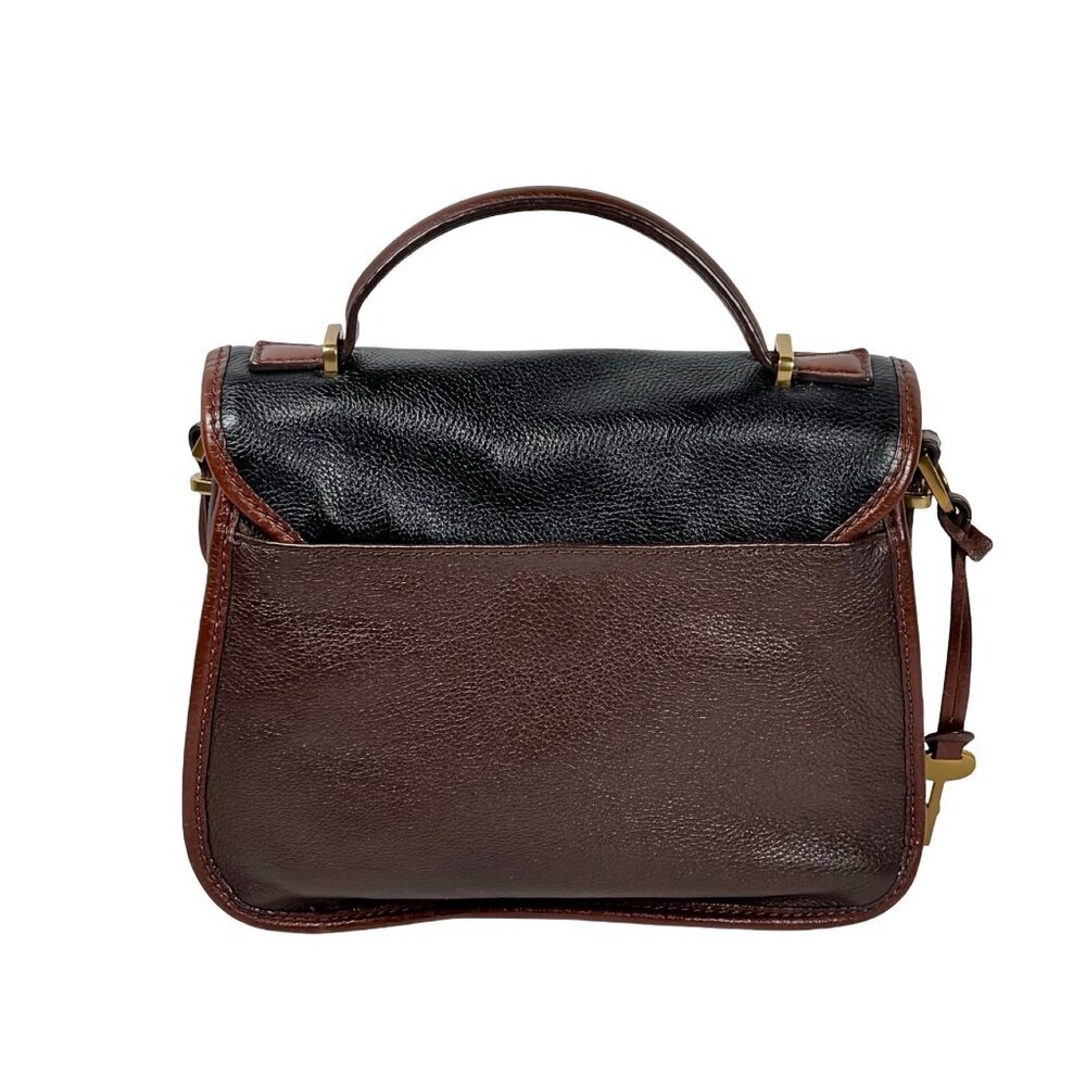 Fossil Heritage Crossbody Bag Top Handle Black Brown Leather Preppy - Picture 6 of 16